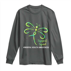 Mental Health Awarenes Long Sleeve Shirt Support Squad Green Ribbon TS14 Dark Heather Print Your Wear