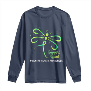 Mental Health Awarenes Long Sleeve Shirt Support Squad Green Ribbon TS14 Navy Print Your Wear