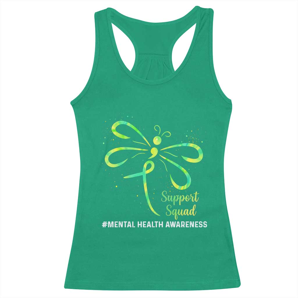 Mental Health Awarenes Racerback Tank Top Support Squad Green Ribbon TS14 Irish Green Print Your Wear