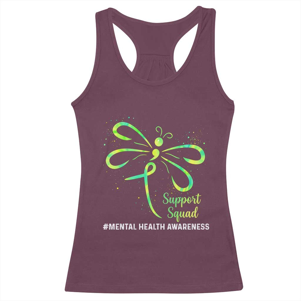 Mental Health Awarenes Racerback Tank Top Support Squad Green Ribbon TS14 Maroon Print Your Wear