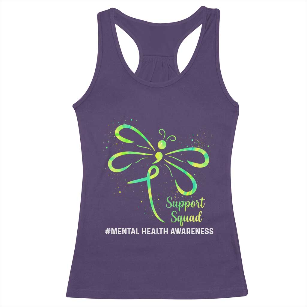 Mental Health Awarenes Racerback Tank Top Support Squad Green Ribbon TS14 Purple Print Your Wear