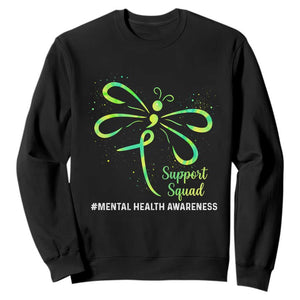 Mental Health Awarenes Sweatshirt Support Squad Green Ribbon TS14 Black Print Your Wear