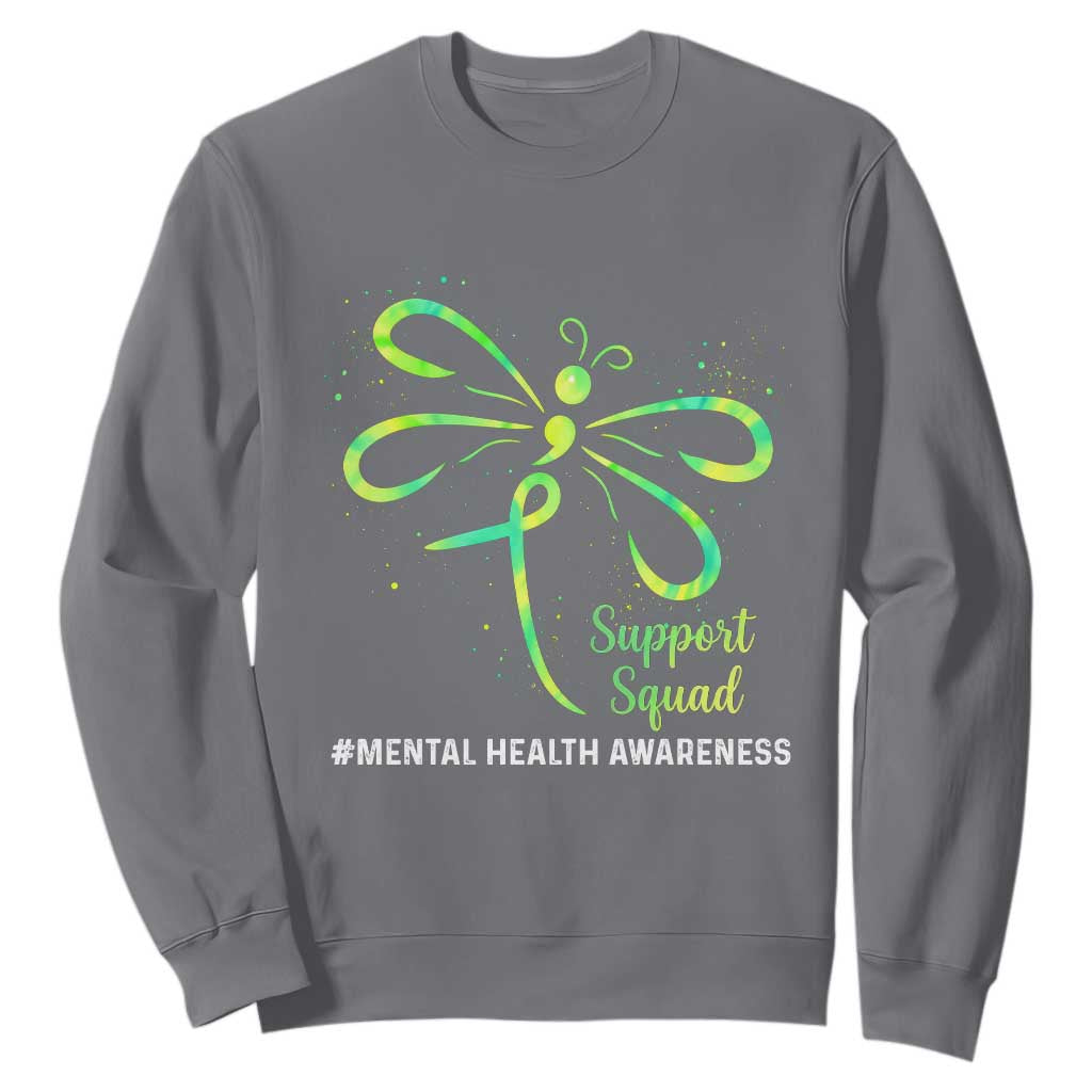 Mental Health Awarenes Sweatshirt Support Squad Green Ribbon TS14 Charcoal Print Your Wear