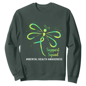 Mental Health Awarenes Sweatshirt Support Squad Green Ribbon TS14 Dark Forest Green Print Your Wear