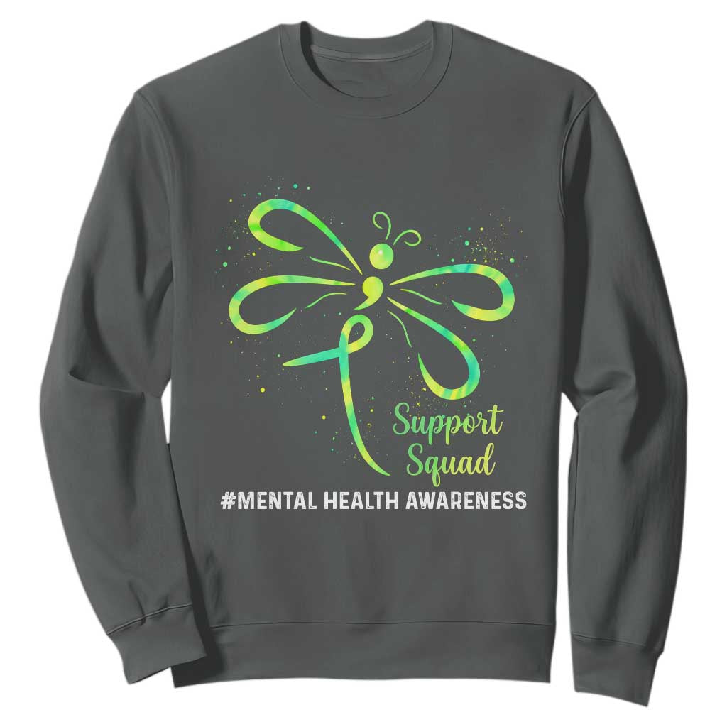 Mental Health Awarenes Sweatshirt Support Squad Green Ribbon TS14 Dark Heather Print Your Wear