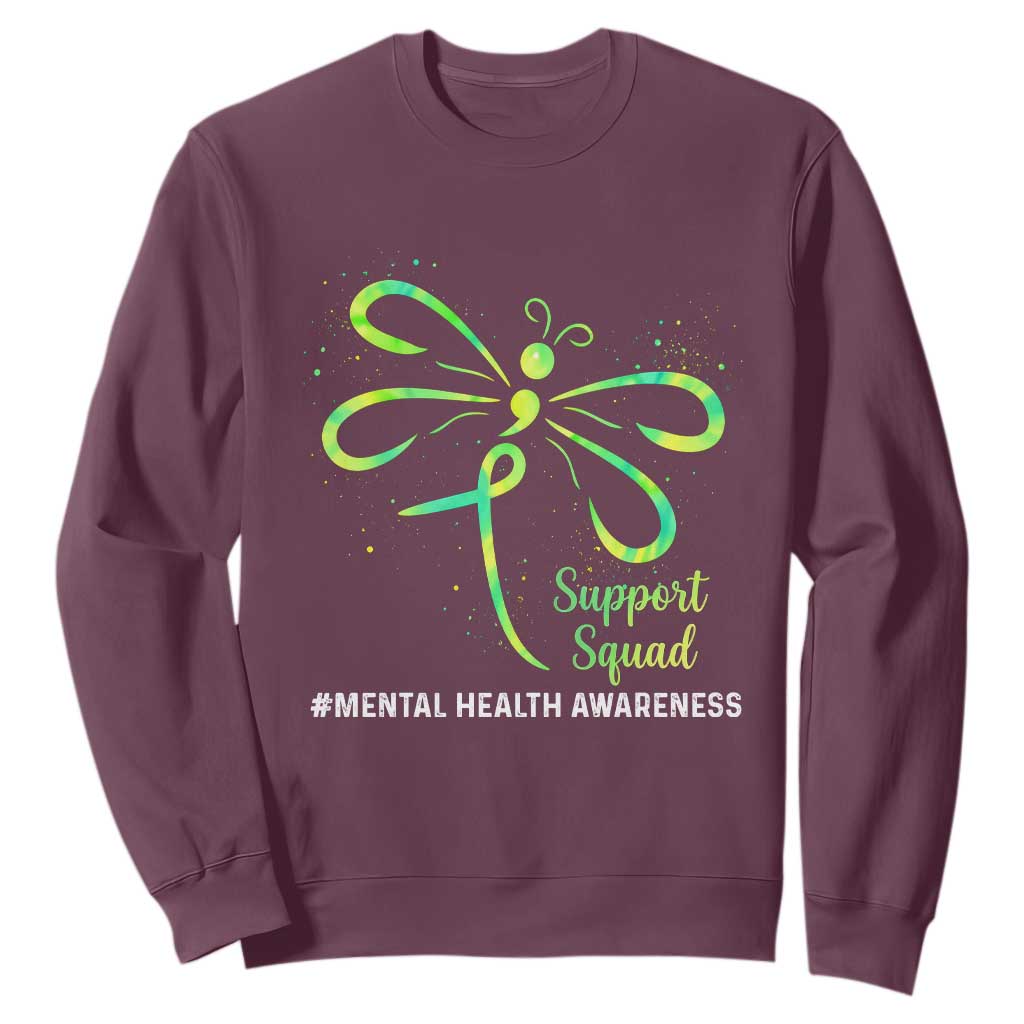 Mental Health Awarenes Sweatshirt Support Squad Green Ribbon TS14 Maroon Print Your Wear