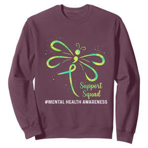 Mental Health Awarenes Sweatshirt Support Squad Green Ribbon TS14 Maroon Print Your Wear