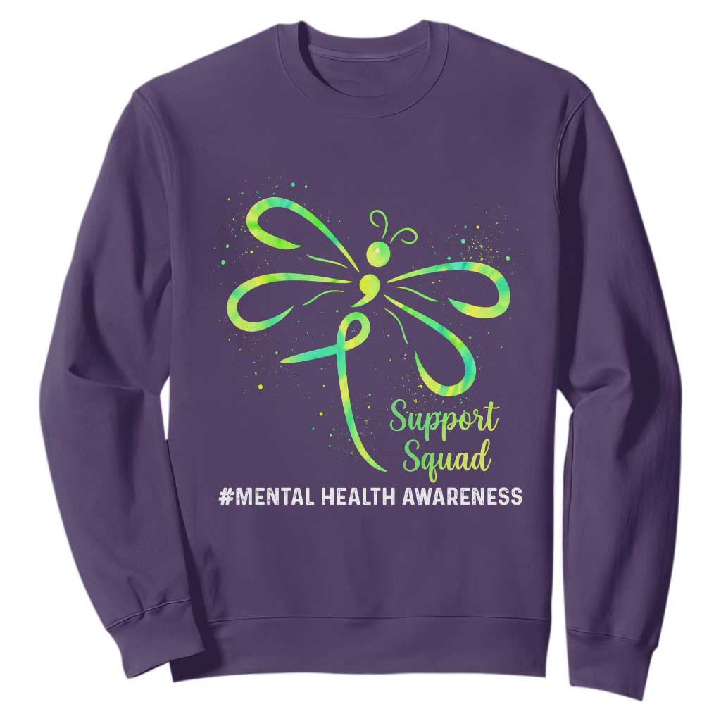 Mental Health Awarenes Sweatshirt Support Squad Green Ribbon TS14 Purple Print Your Wear