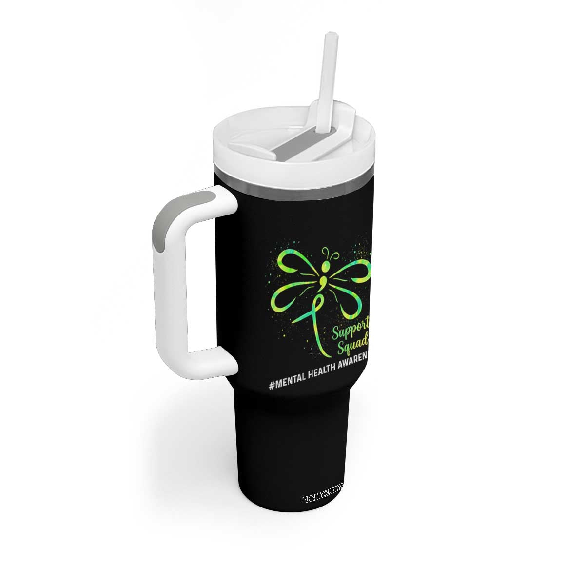 Mental Health Awarenes Tumbler With Handle Support Squad Green Ribbon TS14 Print Your Wear