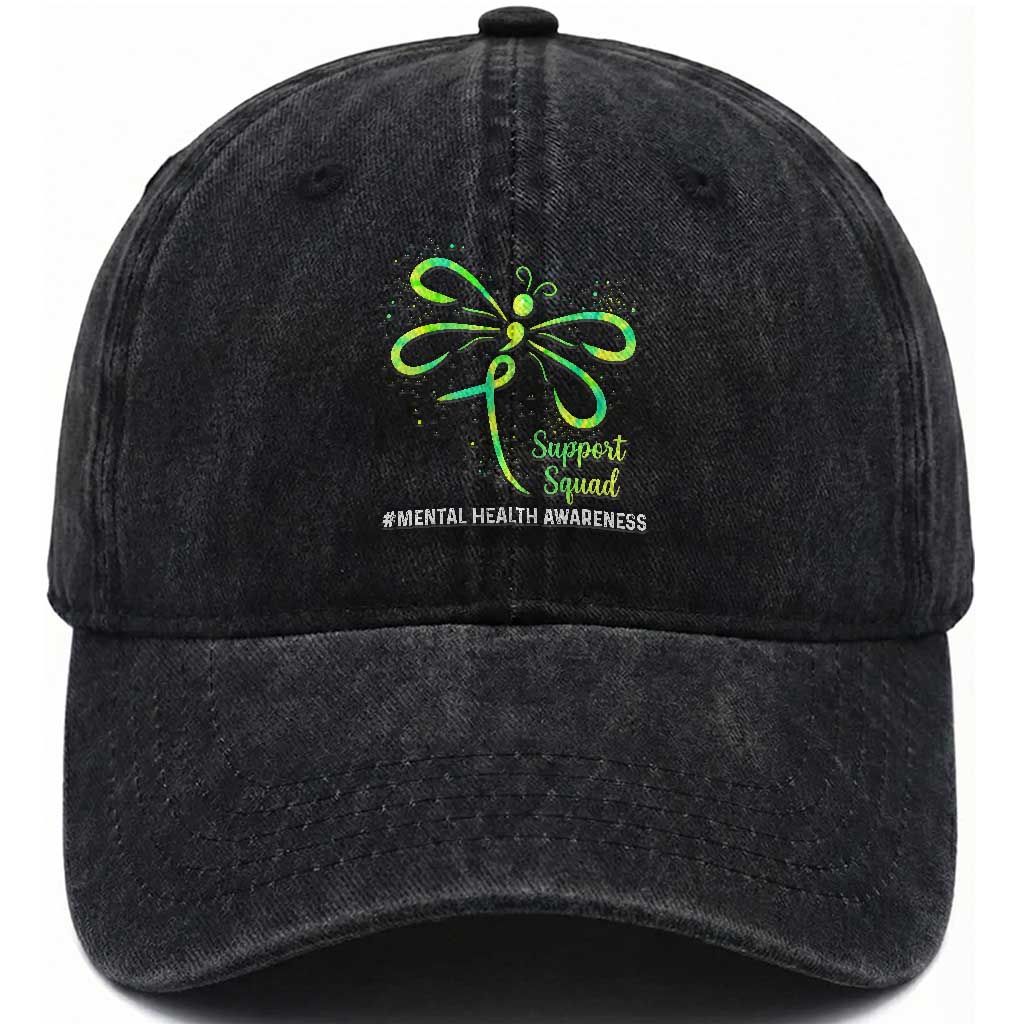 Mental Health Awarenes Washed Cotton Baseball Cap Support Squad Green Ribbon TS14 Print Your Wear