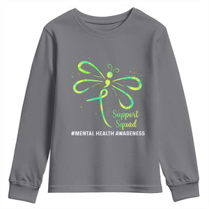 Mental Health Awarenes Youth Sweatshirt Support Squad Green Ribbon TS14 Charcoal Print Your Wear