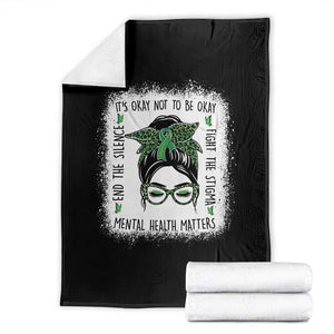 Mental Health Matters Throw Blanket Messy Bun Green Ribbon Support TS14 Black Print Your Wear