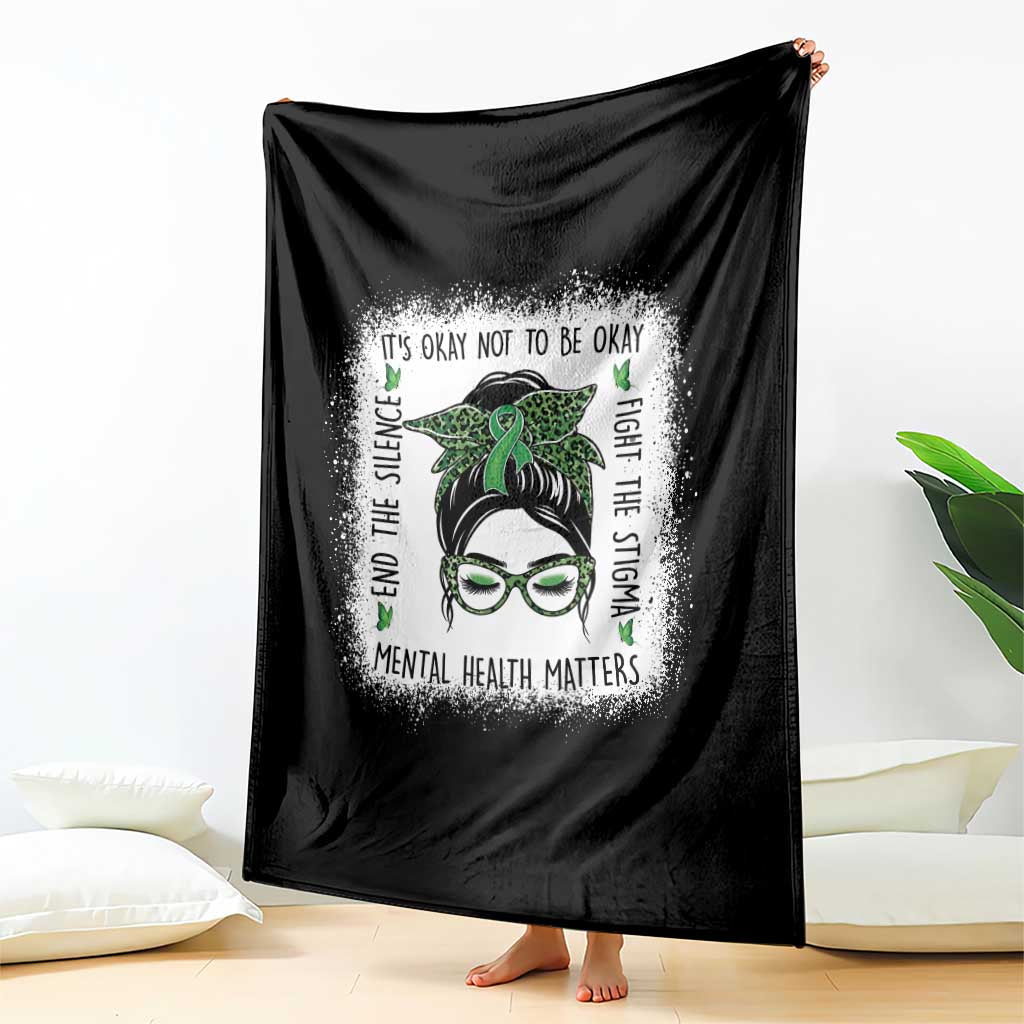 Mental Health Matters Throw Blanket Messy Bun Green Ribbon Support TS14 Print Your Wear