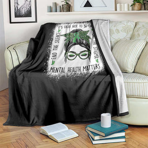 Mental Health Matters Throw Blanket Messy Bun Green Ribbon Support TS14 Print Your Wear