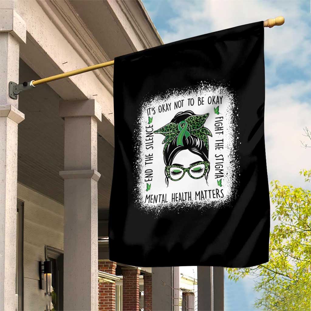 Mental Health Matters Garden Flag Messy Bun Green Ribbon Support TS14 Print Your Wear