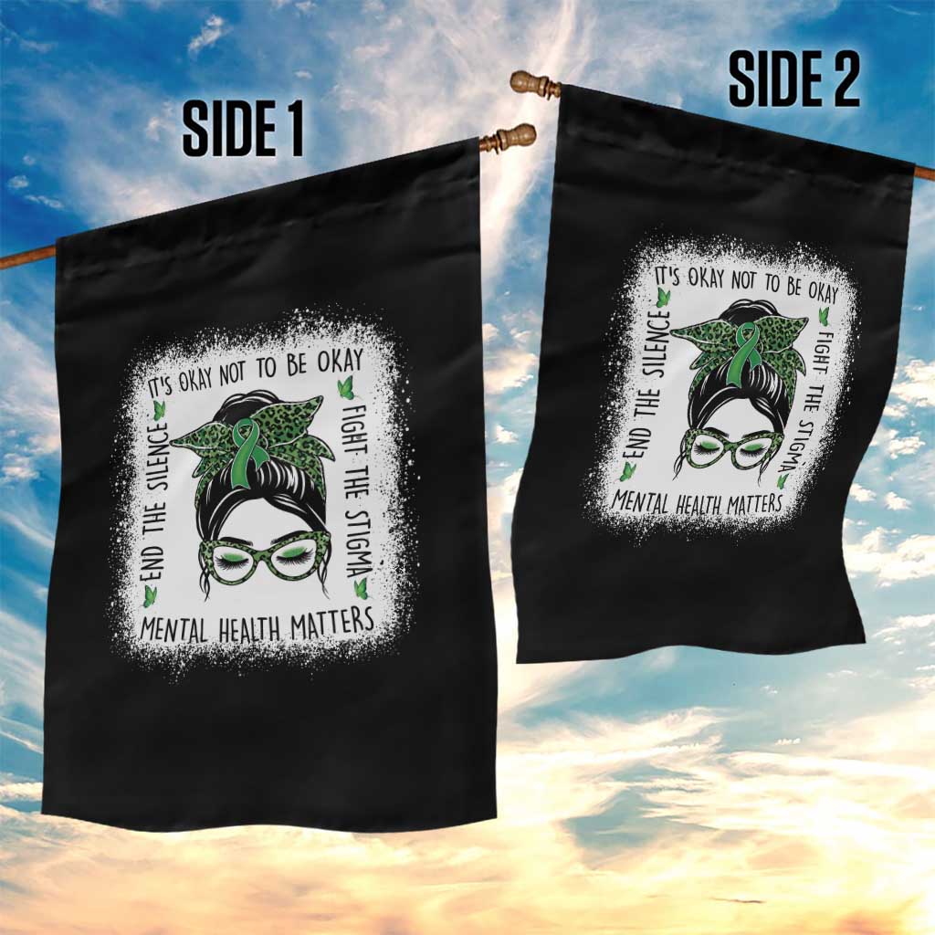 Mental Health Matters Garden Flag Messy Bun Green Ribbon Support TS14 Print Your Wear