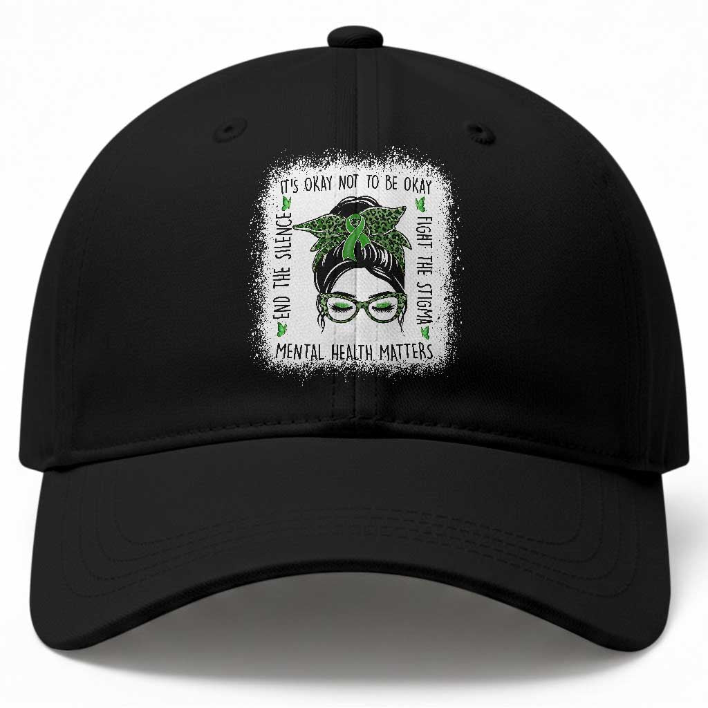 Mental Health Matters Baseball Cap Messy Bun Green Ribbon Support TS14 Print Your Wear
