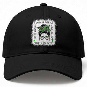 Mental Health Matters Baseball Cap Messy Bun Green Ribbon Support TS14 Print Your Wear