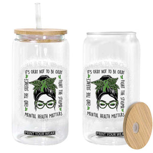 Mental Health Matters Glass Can Messy Bun Green Ribbon Support TS14 Print Your Wear