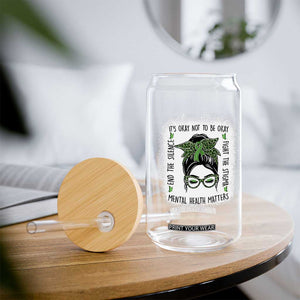 Mental Health Matters Glass Can Messy Bun Green Ribbon Support TS14 Print Your Wear