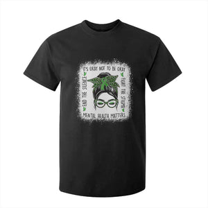 Mental Health Matters T Shirt For Kid Messy Bun Green Ribbon Support TS14 Black Print Your Wear
