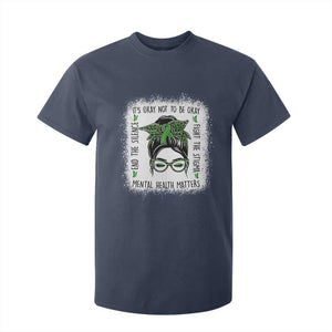 Mental Health Matters T Shirt For Kid Messy Bun Green Ribbon Support TS14 Navy Print Your Wear