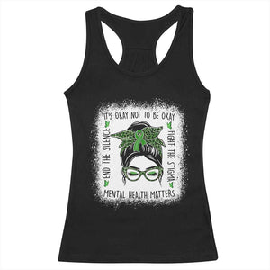 Mental Health Matters Racerback Tank Top Messy Bun Green Ribbon Support TS14 Black Print Your Wear