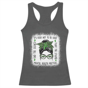 Mental Health Matters Racerback Tank Top Messy Bun Green Ribbon Support TS14 Dark Heather Print Your Wear