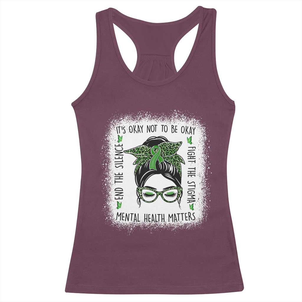 Mental Health Matters Racerback Tank Top Messy Bun Green Ribbon Support TS14 Maroon Print Your Wear