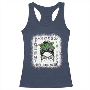 Mental Health Matters Racerback Tank Top Messy Bun Green Ribbon Support TS14 Navy Print Your Wear