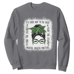 Mental Health Matters Sweatshirt Messy Bun Green Ribbon Support TS14 Charcoal Print Your Wear