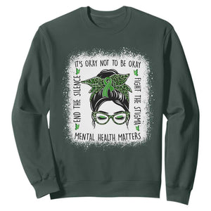 Mental Health Matters Sweatshirt Messy Bun Green Ribbon Support TS14 Dark Forest Green Print Your Wear