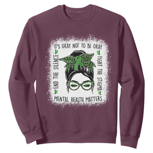 Mental Health Matters Sweatshirt Messy Bun Green Ribbon Support TS14 Maroon Print Your Wear
