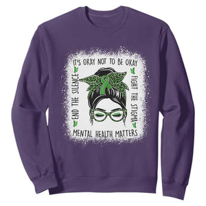 Mental Health Matters Sweatshirt Messy Bun Green Ribbon Support TS14 Purple Print Your Wear