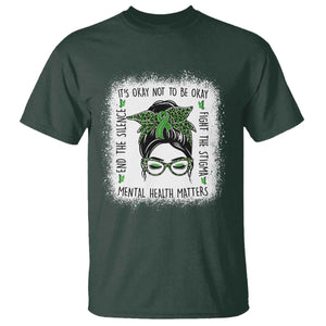 Mental Health Matters T Shirt Messy Bun Green Ribbon Support TS14 Dark Forest Green Print Your Wear