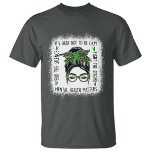 Mental Health Matters T Shirt Messy Bun Green Ribbon Support TS14 Dark Heather Print Your Wear