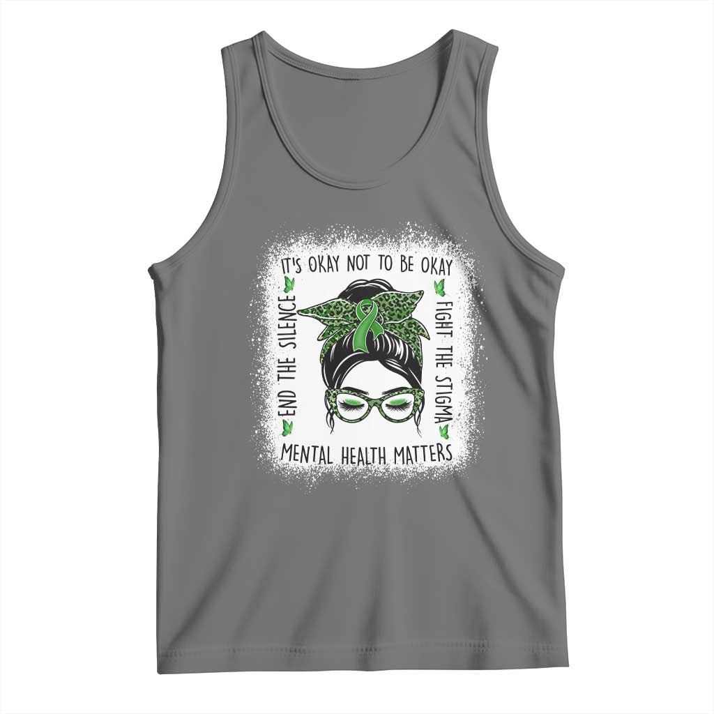 Mental Health Matters Tank Top Messy Bun Green Ribbon Support TS14 Black Heather Print Your Wear