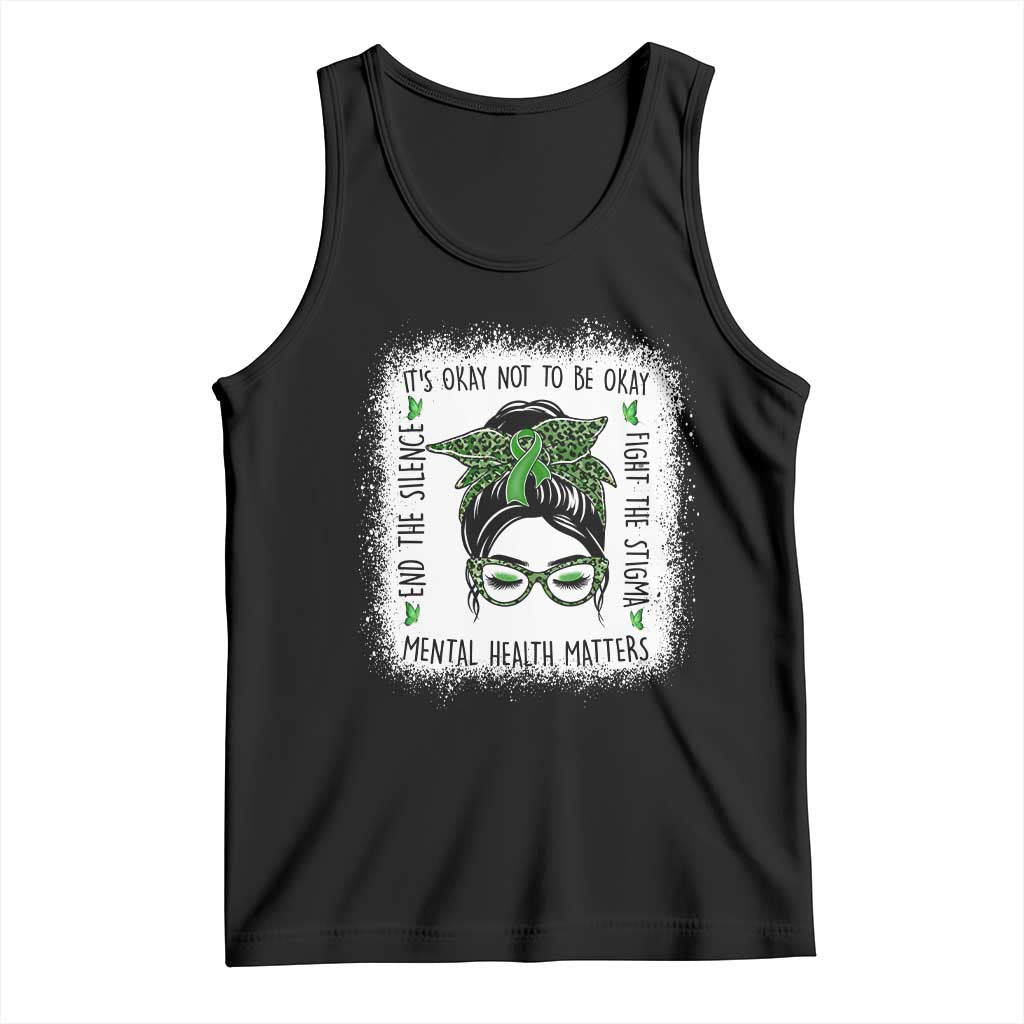 Mental Health Matters Tank Top Messy Bun Green Ribbon Support TS14 Black Print Your Wear