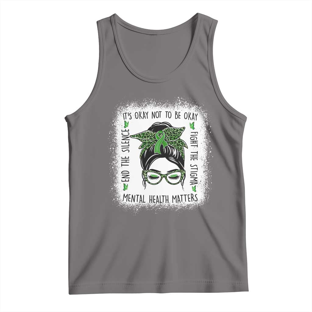 Mental Health Matters Tank Top Messy Bun Green Ribbon Support TS14 Deep Heather Print Your Wear