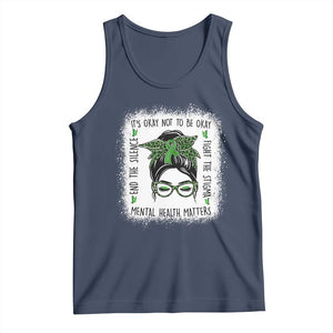 Mental Health Matters Tank Top Messy Bun Green Ribbon Support TS14 Navy Print Your Wear