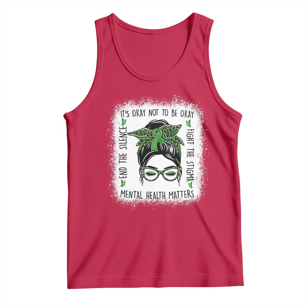 Mental Health Matters Tank Top Messy Bun Green Ribbon Support TS14 Red Print Your Wear