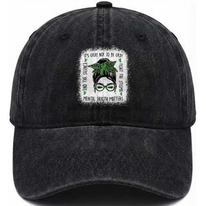 Mental Health Matters Washed Cotton Baseball Cap Messy Bun Green Ribbon Support TS14 Print Your Wear