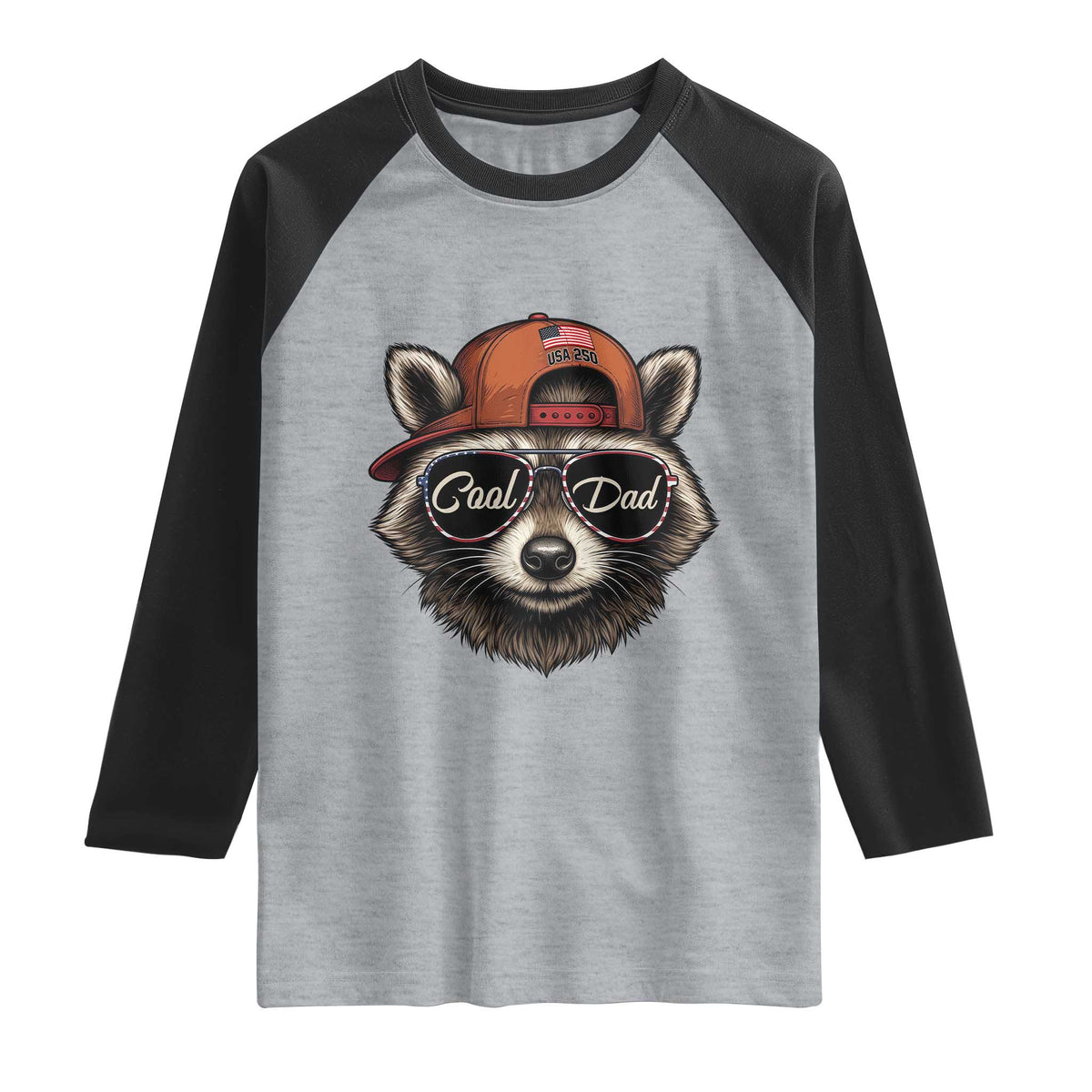 Cool Dad Raglan Shirt Raccoon Daddy Father's Day Gift TS14 Heather Gray Black Print Your Wear