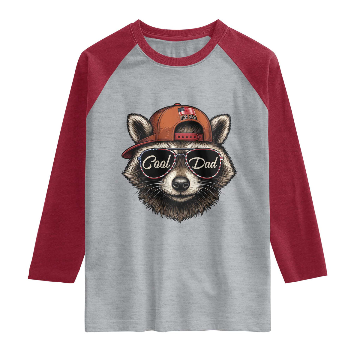 Cool Dad Raglan Shirt Raccoon Daddy Father's Day Gift TS14 Heather Gray Heather Red Print Your Wear