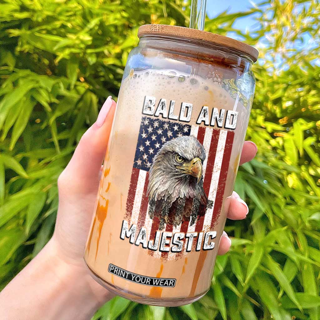 Bald and Majestic Bald Eagle 4th of July Glass Can Funny Dad Husband Grandpa Joke TS14 Black Print Your Wear