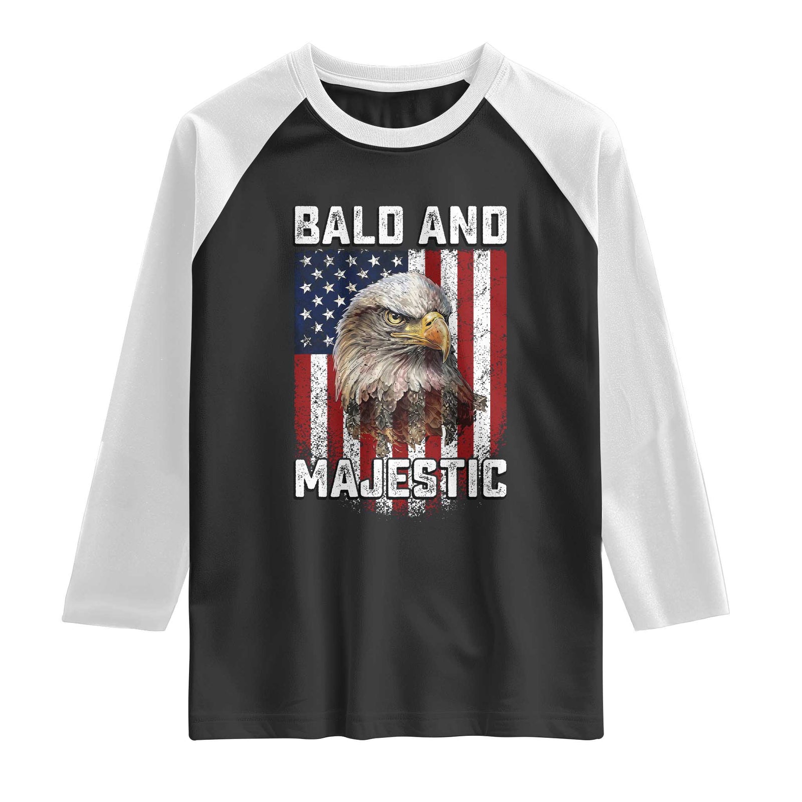 Bald and Majestic Bald Eagle 4th of July Raglan Shirt Funny Dad Husband Grandpa Joke TS14 Black White Print Your Wear