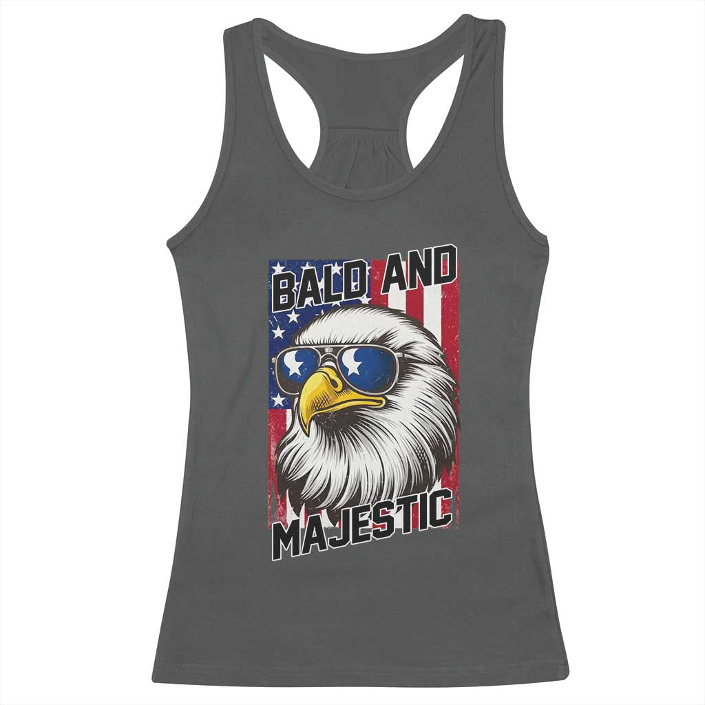 Bald and Majestic Racerback Tank Top Patriotic Bald Eagle 4th Of July TS14 Dark Heather Print Your Wear