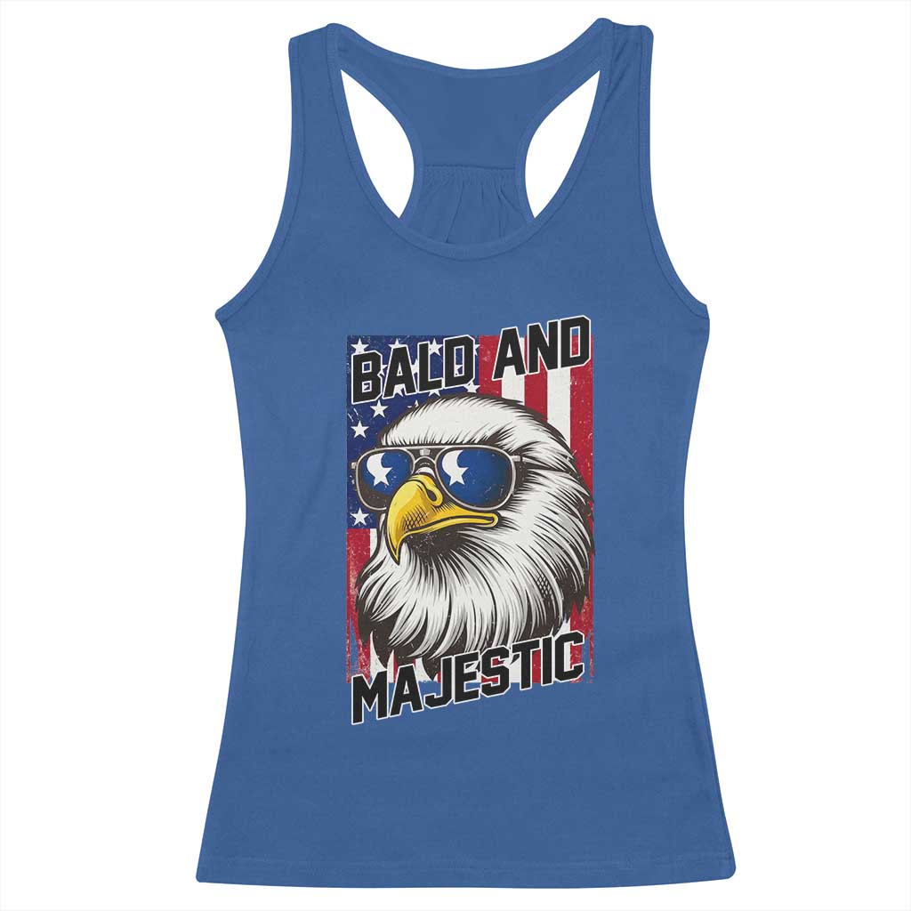 Bald and Majestic Racerback Tank Top Patriotic Bald Eagle 4th Of July TS14 Royal Blue Print Your Wear