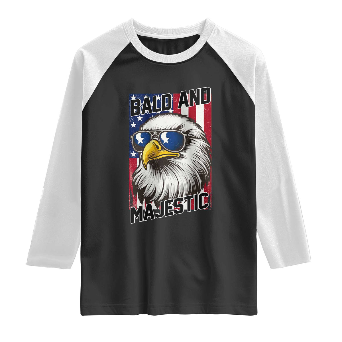 Bald and Majestic Raglan Shirt Patriotic Bald Eagle 4th Of July TS14 Black White Print Your Wear