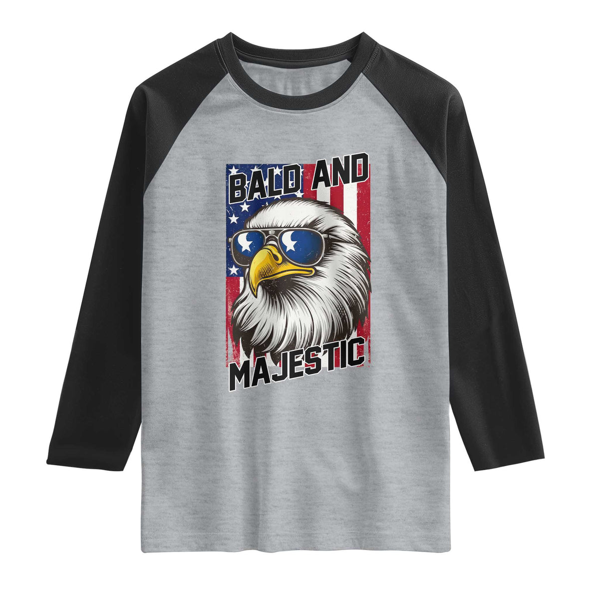 Bald and Majestic Raglan Shirt Patriotic Bald Eagle 4th Of July TS14 Heather Gray Black Print Your Wear